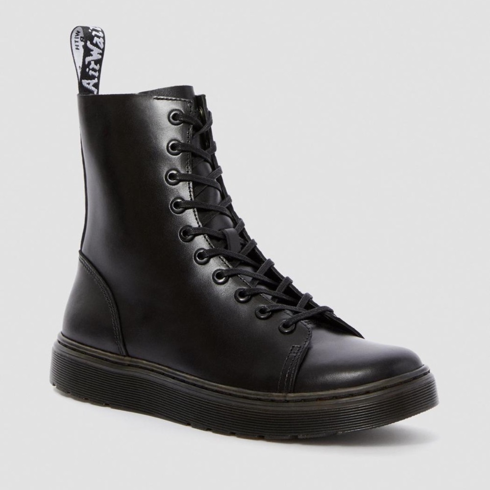 Doc Martens Zaniel Black Leather Boots 8 US Women’s Side Zip Lace-up Dr. Martens